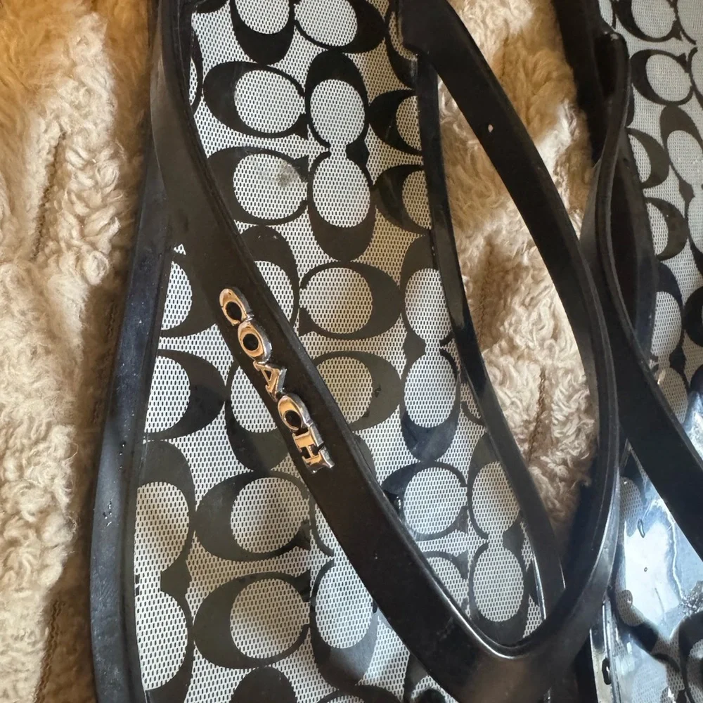 Coach Black Logo-Print Jelly Flip Sandals